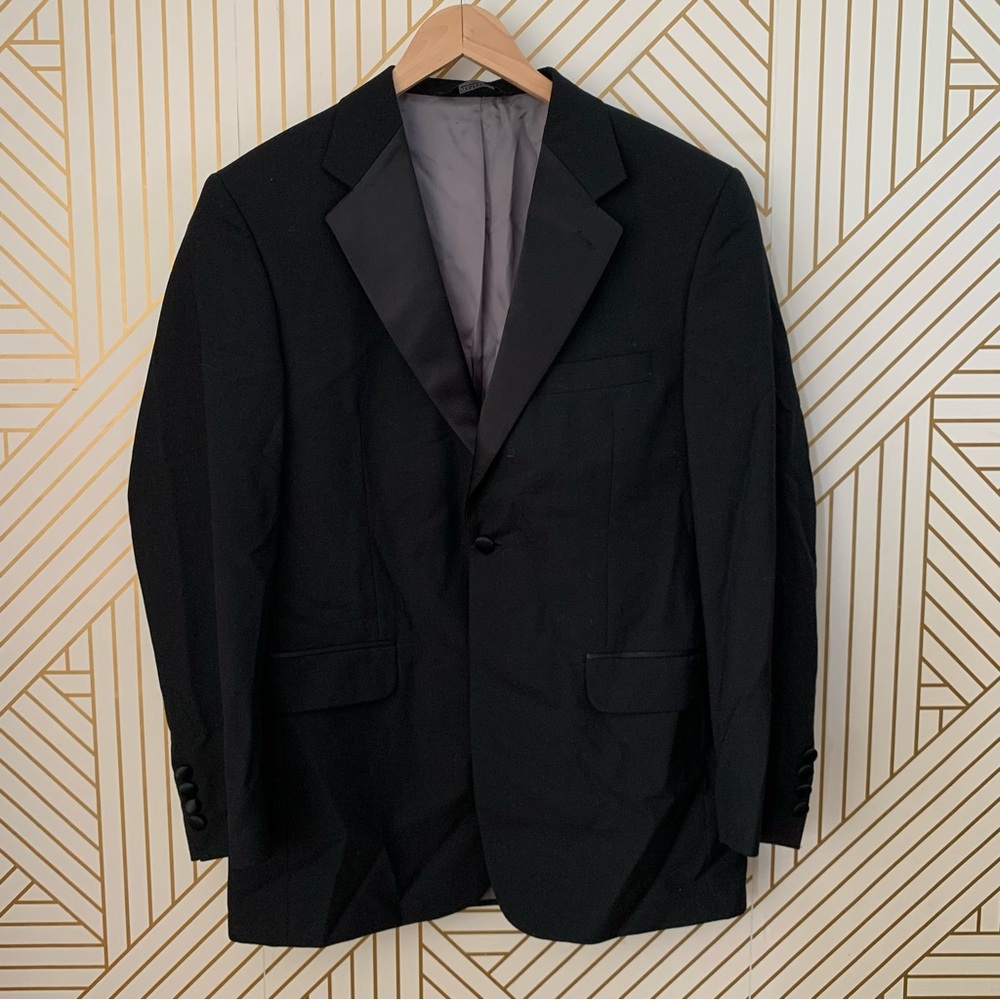 Stafford Satin Lapel Smoking Dinner Tuxedo Blazer Mens 40R Sport Suit Coat Wool